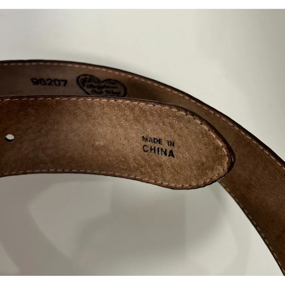 Brighton Americana Embroidered Leather Belt 28 Silver Tone Large Etch Buckle EUC